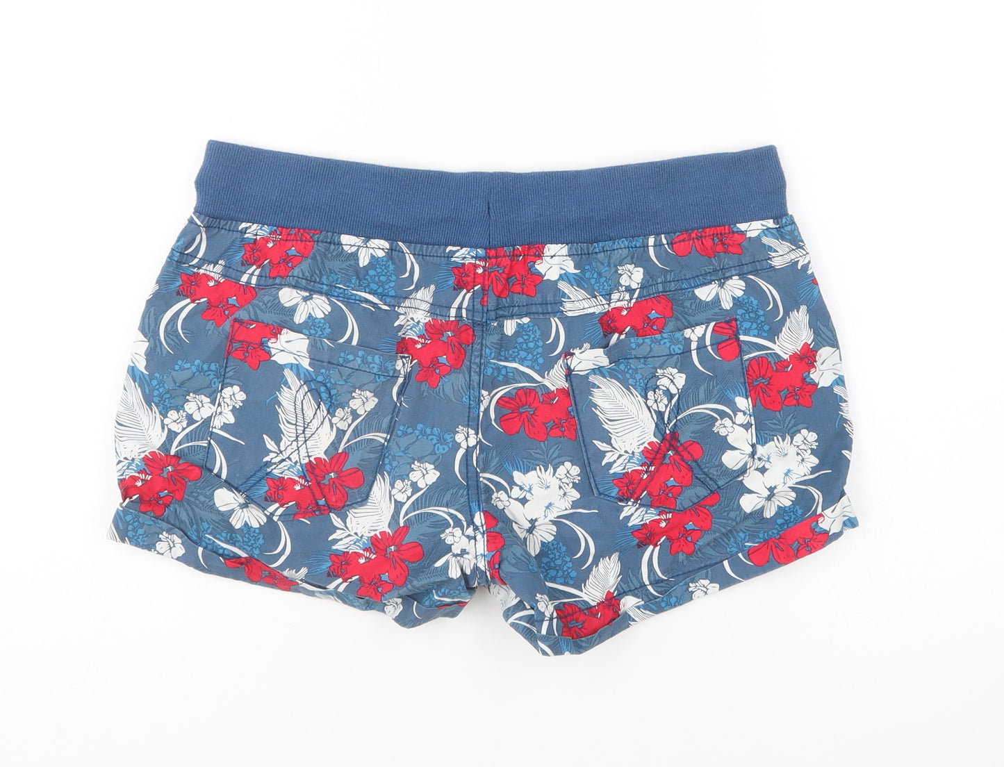 Denim & Co. Womens Blue Floral Cotton Hot Pants Shorts Size 10 L5 in Regular Drawstring