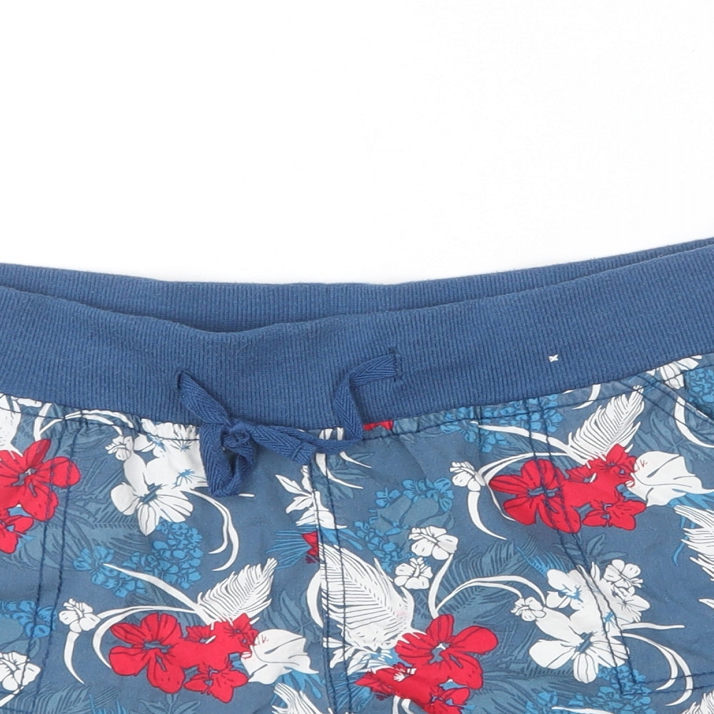 Denim & Co. Womens Blue Floral Cotton Hot Pants Shorts Size 10 L5 in Regular Drawstring