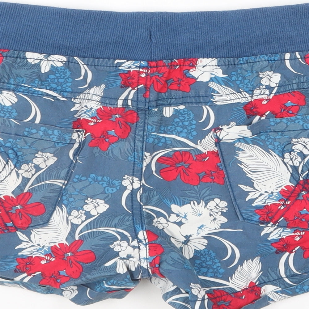 Denim & Co. Womens Blue Floral Cotton Hot Pants Shorts Size 10 L5 in Regular Drawstring