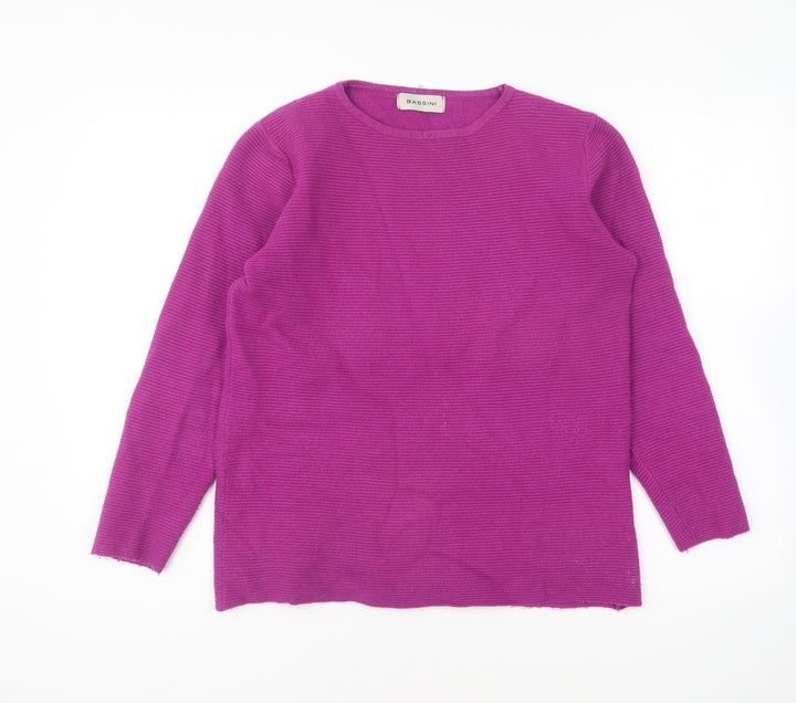 BASSINI Womens Purple Round Neck Viscose Pullover Jumper Size M