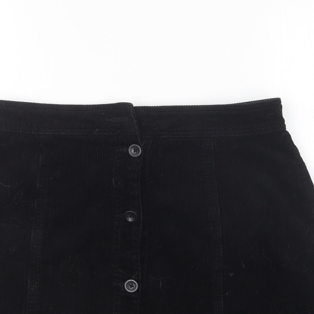 NEXT Womens Black Cotton Mini Skirt Size 10 Button