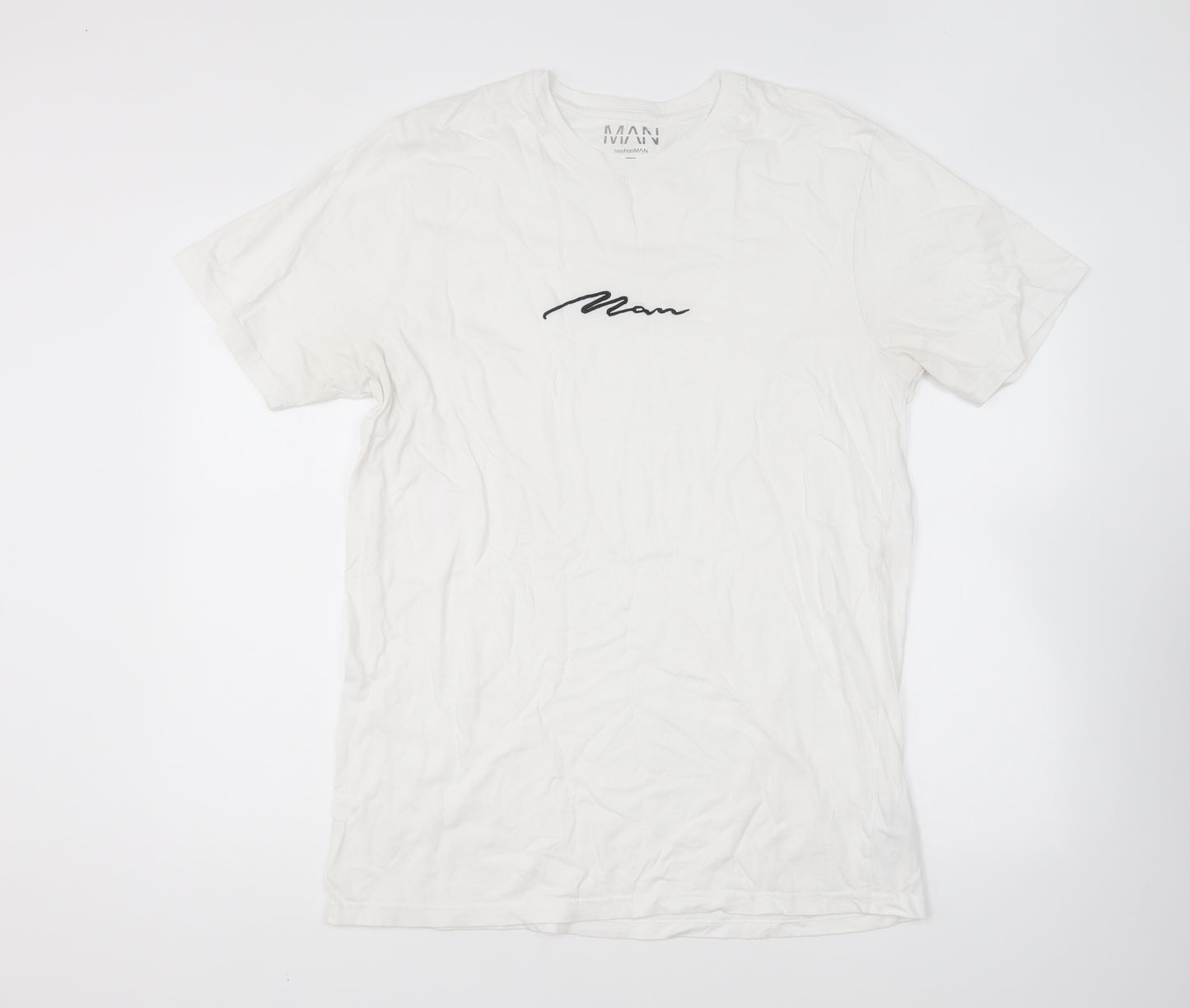 Boohoo MAN Mens White Cotton T-Shirt Size L Round Neck