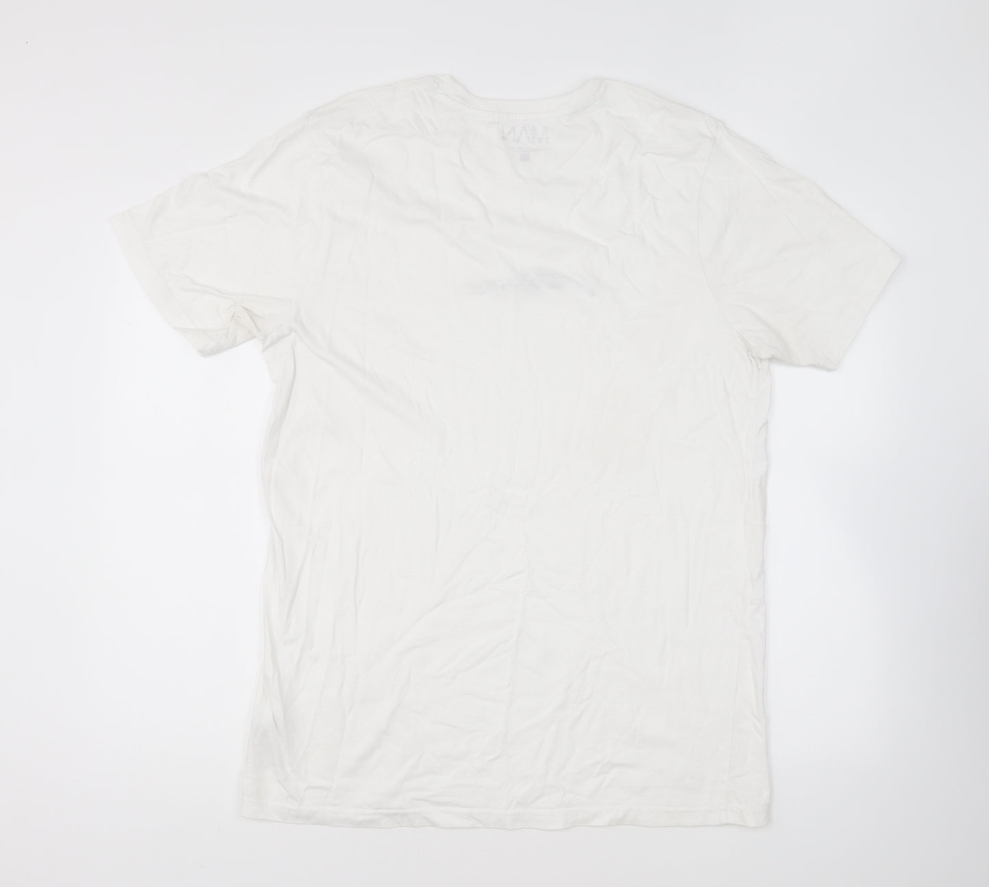 Boohoo MAN Mens White Cotton T-Shirt Size L Round Neck