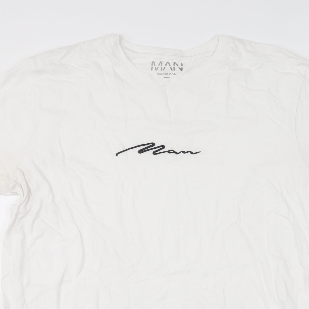 Boohoo MAN Mens White Cotton T-Shirt Size L Round Neck