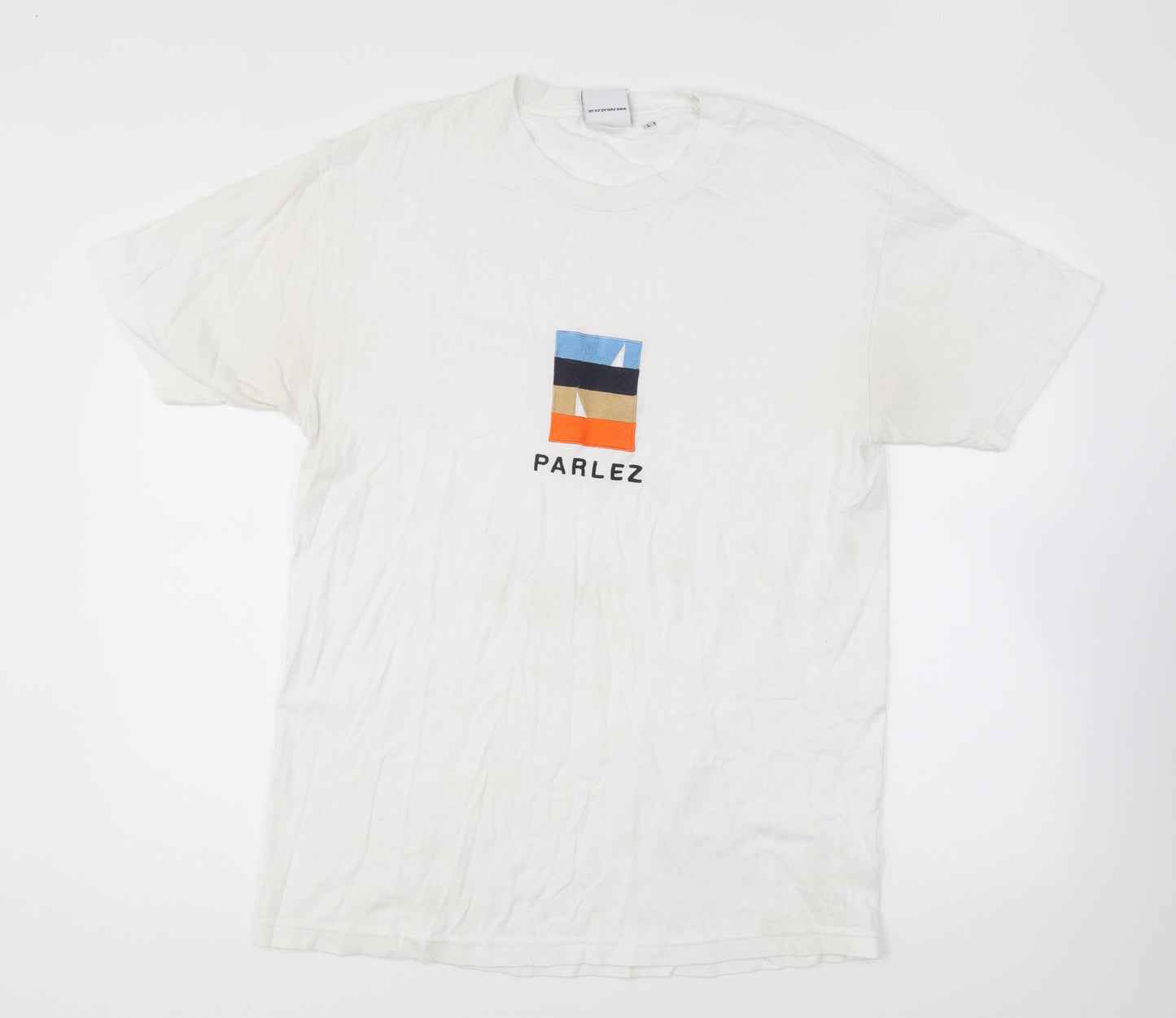 Parlez Mens White Cotton T-Shirt Size L Round Neck