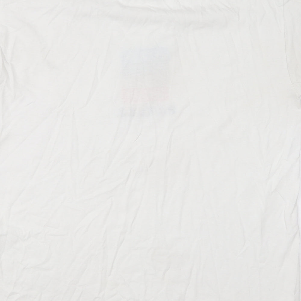 Parlez Mens White Cotton T-Shirt Size L Round Neck