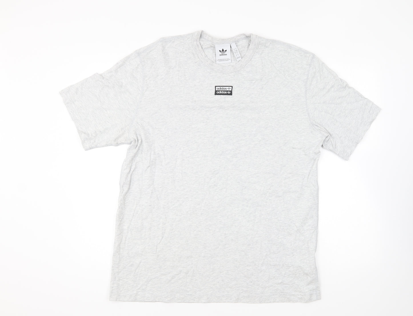 adidas Mens Grey Cotton T-Shirt Size L Round Neck