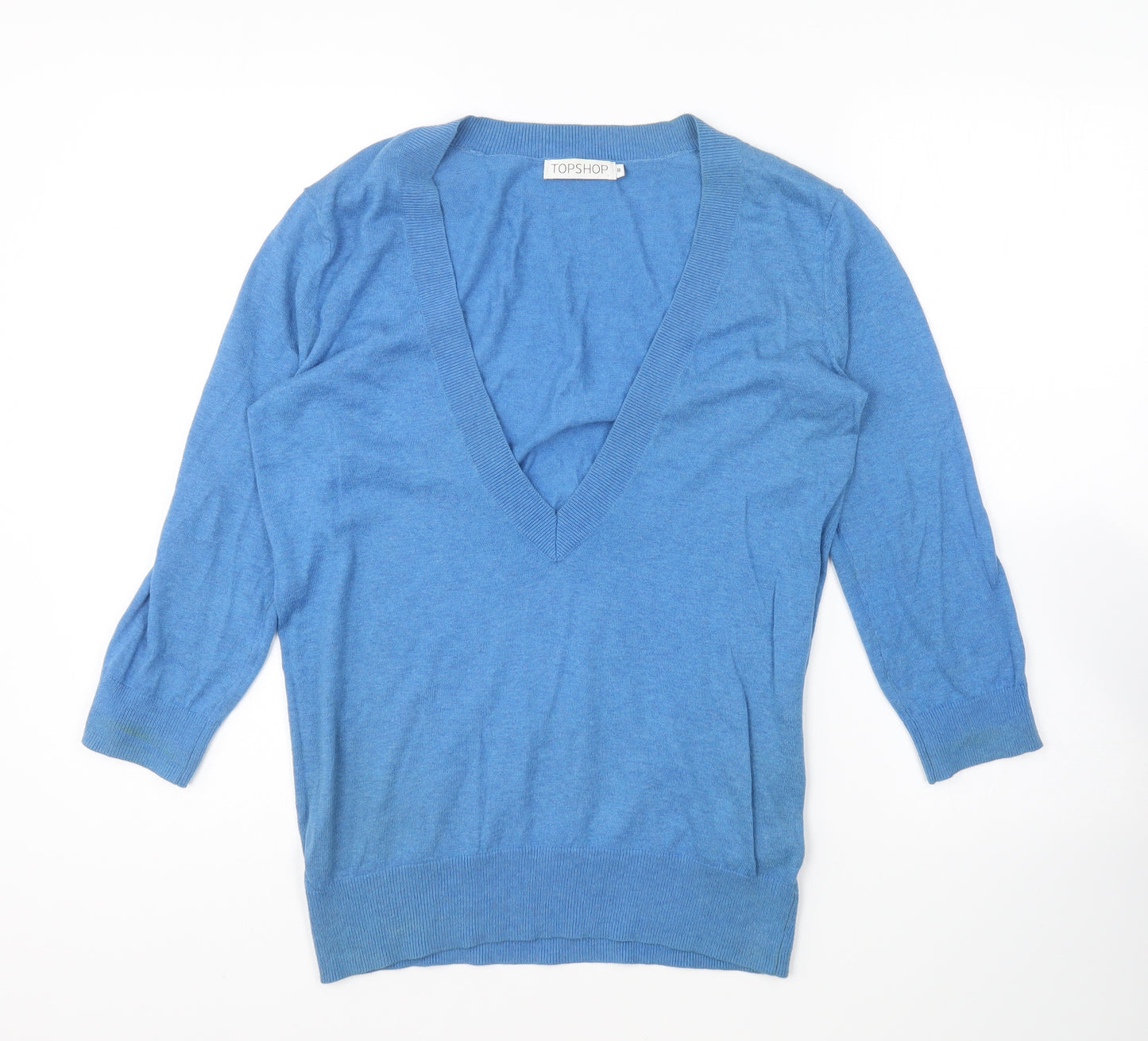 Topshop Womens Blue V-Neck Cotton Pullover Jumper Size 8