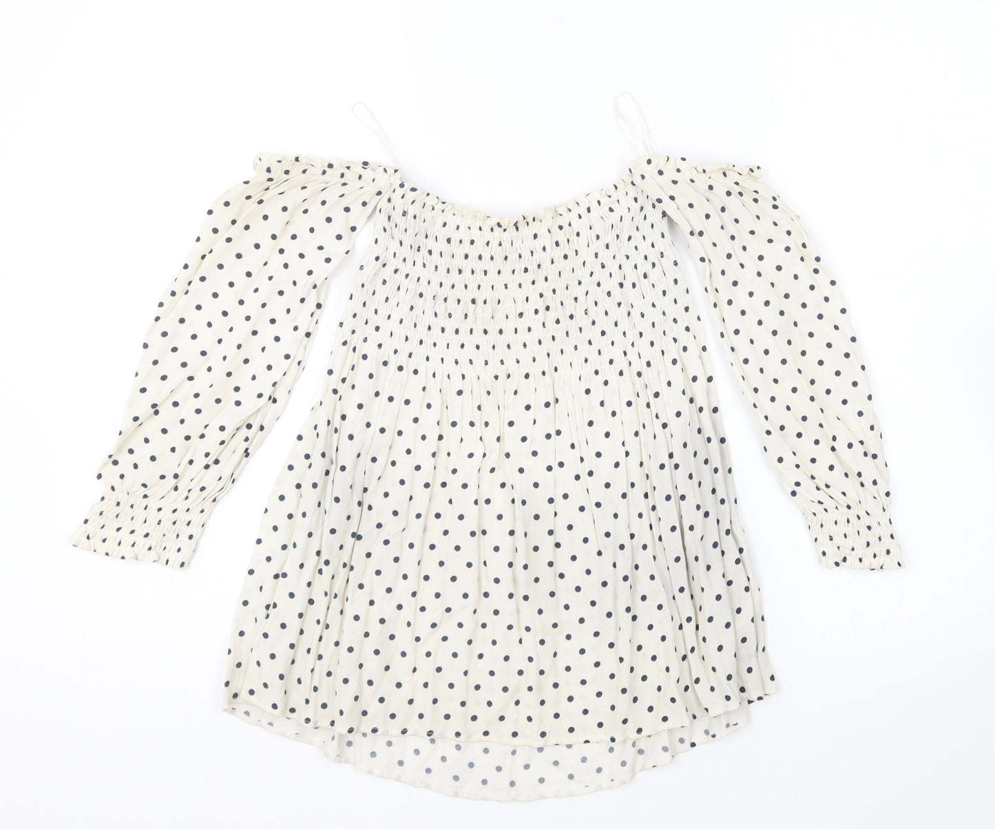 Zara Womens Beige Polka Dot Viscose Basic Blouse Size S Off the Shoulder