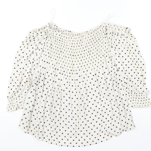 Zara Womens Beige Polka Dot Viscose Basic Blouse Size S Off the Shoulder
