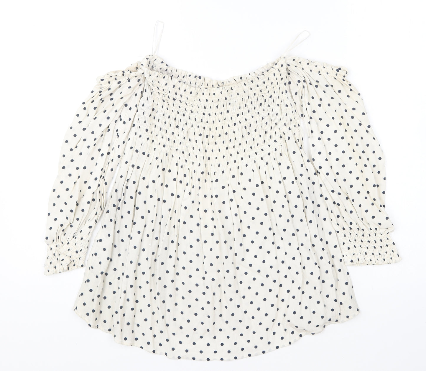 Zara Womens Beige Polka Dot Viscose Basic Blouse Size S Off the Shoulder
