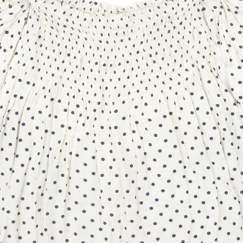 Zara Womens Beige Polka Dot Viscose Basic Blouse Size S Off the Shoulder