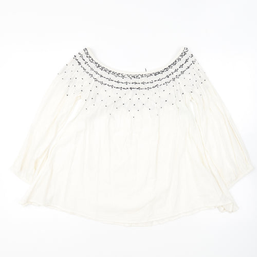 Zara Womens Ivory Viscose Basic Blouse Size XS Off the Shoulder