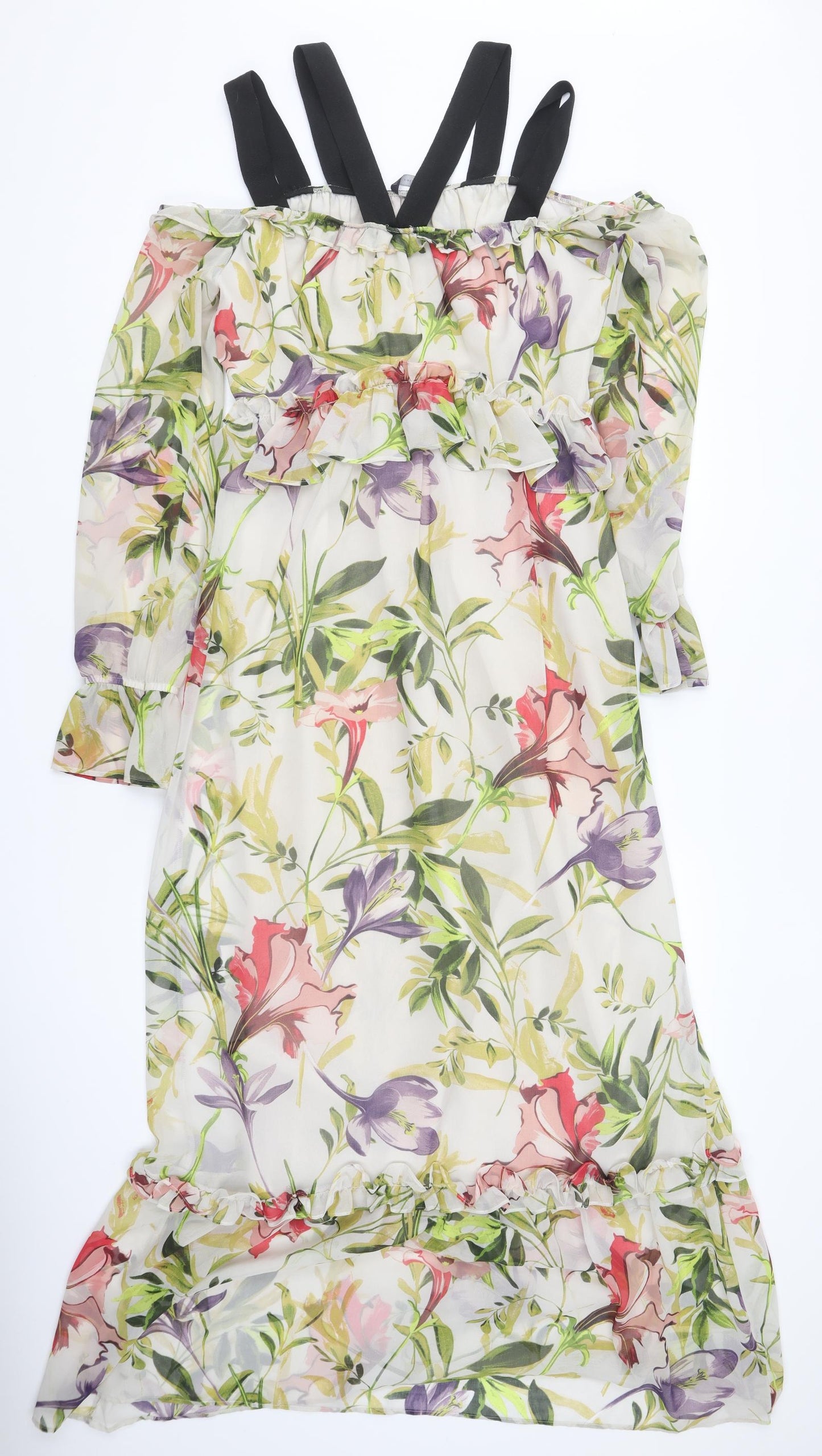Marks and Spencer Womens Multicoloured Floral Polyester Maxi Size 10 V-Neck Zip