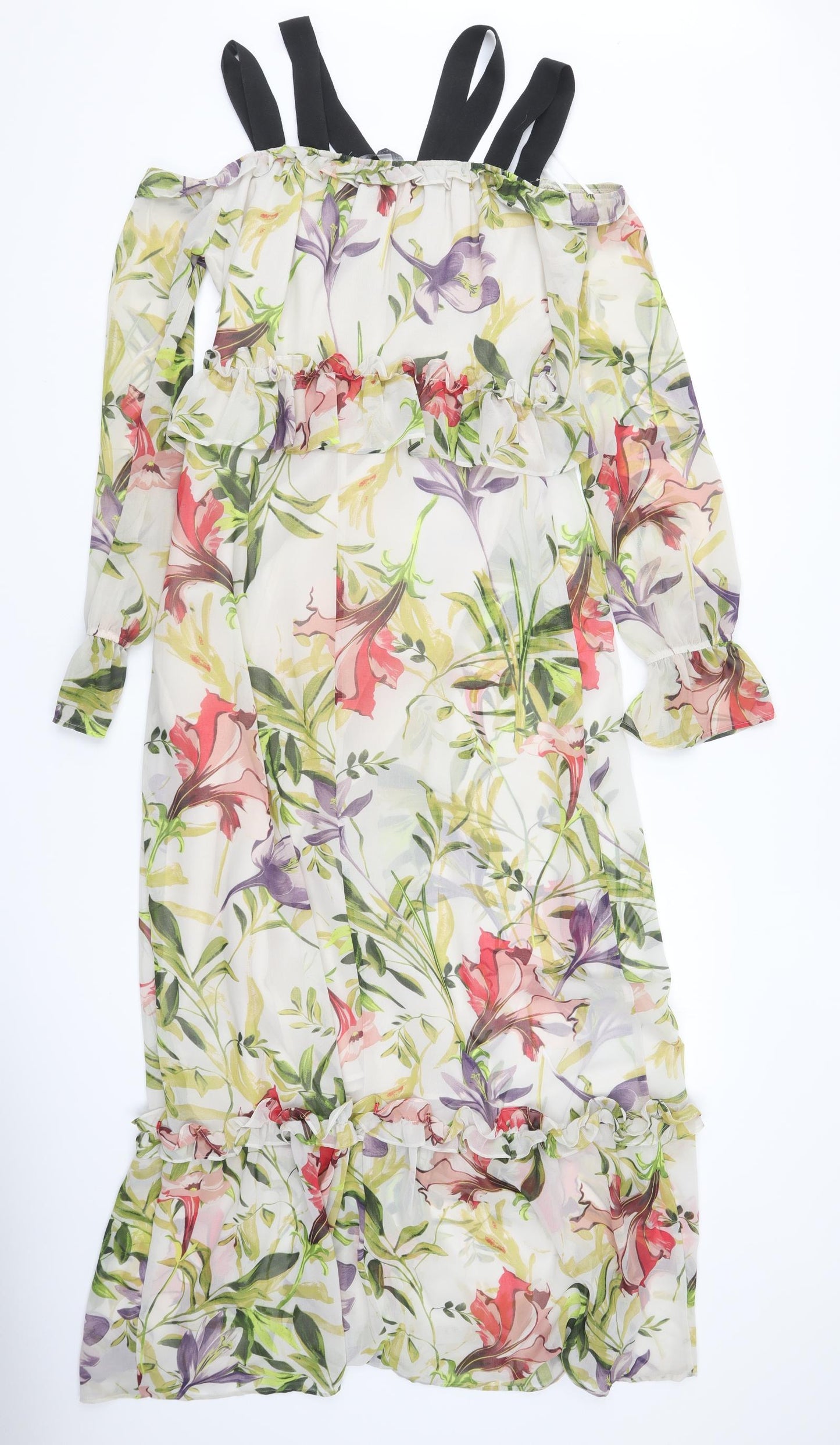 Marks and Spencer Womens Multicoloured Floral Polyester Maxi Size 10 V-Neck Zip