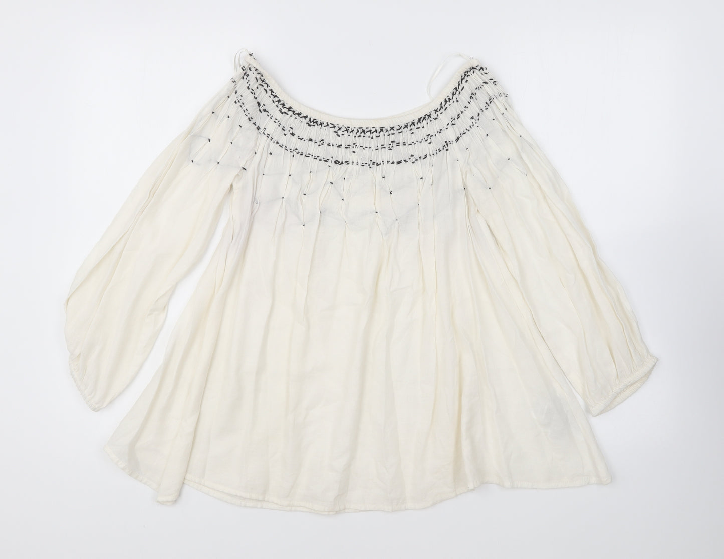 Zara Womens Ivory Cotton Basic Blouse Size XS Off the Shoulder