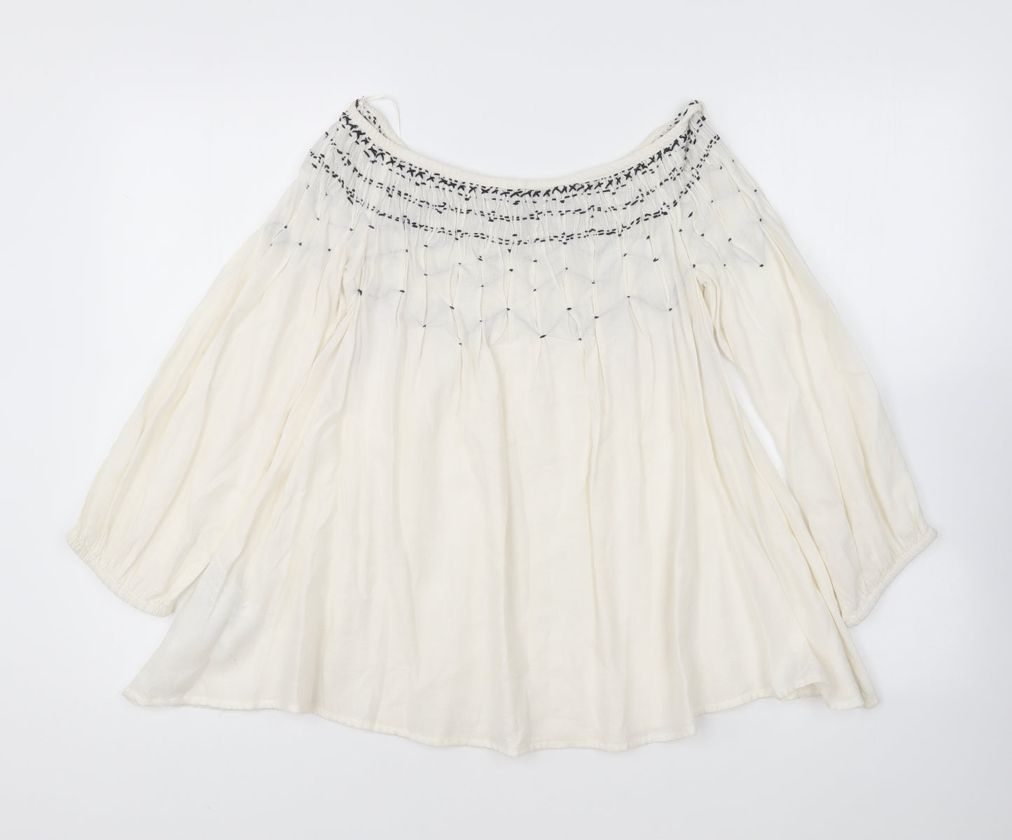 Zara Womens Ivory Cotton Basic Blouse Size XS Off the Shoulder
