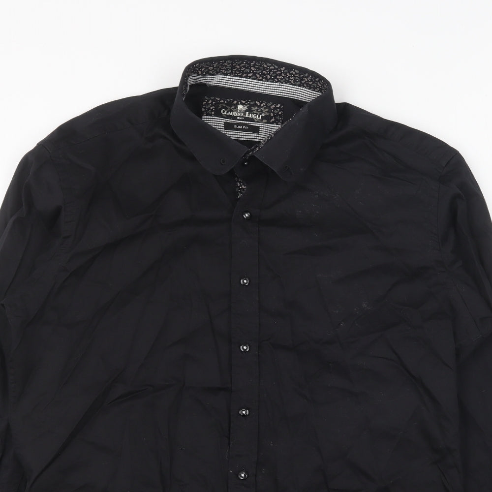 Claudio Lugli Mens Black Cotton Button-Up Size XL Collared Button