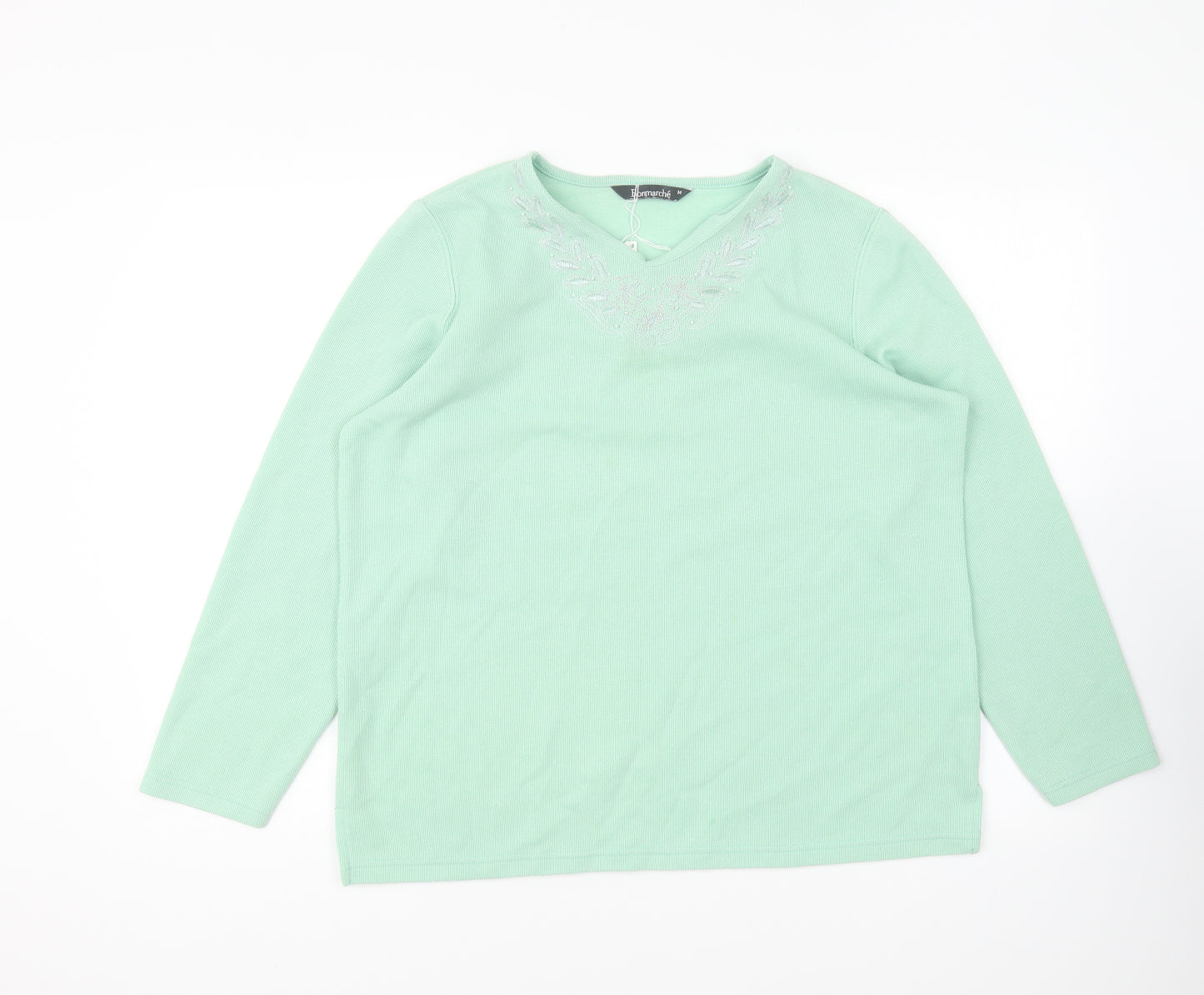 Bonmarché Womens Green V-Neck Polyester Pullover Jumper Size M
