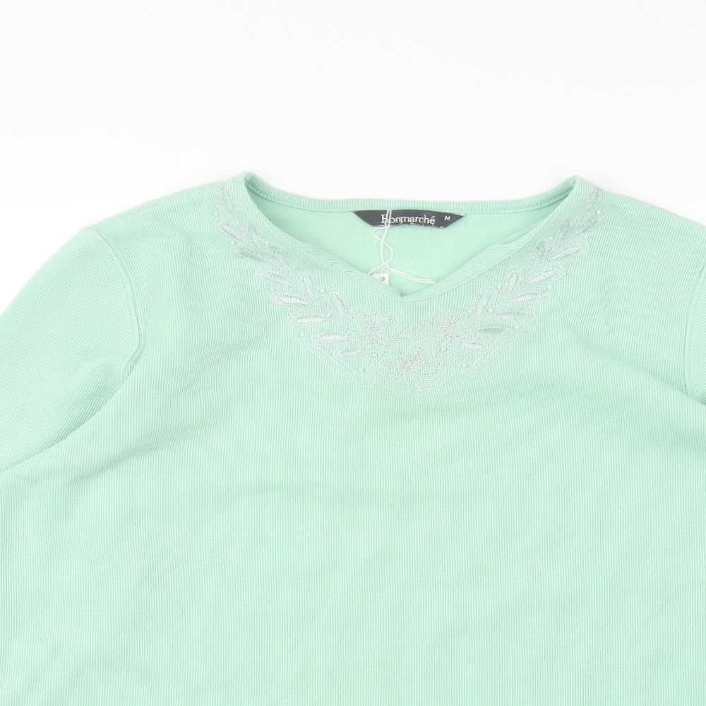 Bonmarché Womens Green V-Neck Polyester Pullover Jumper Size M