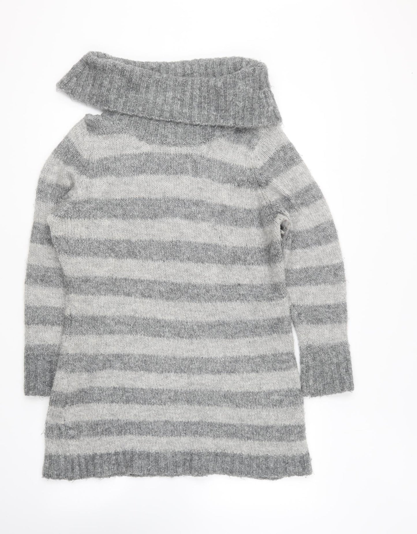 Papaya Womens Grey Roll Neck Striped Acrylic Pullover Jumper Size 16