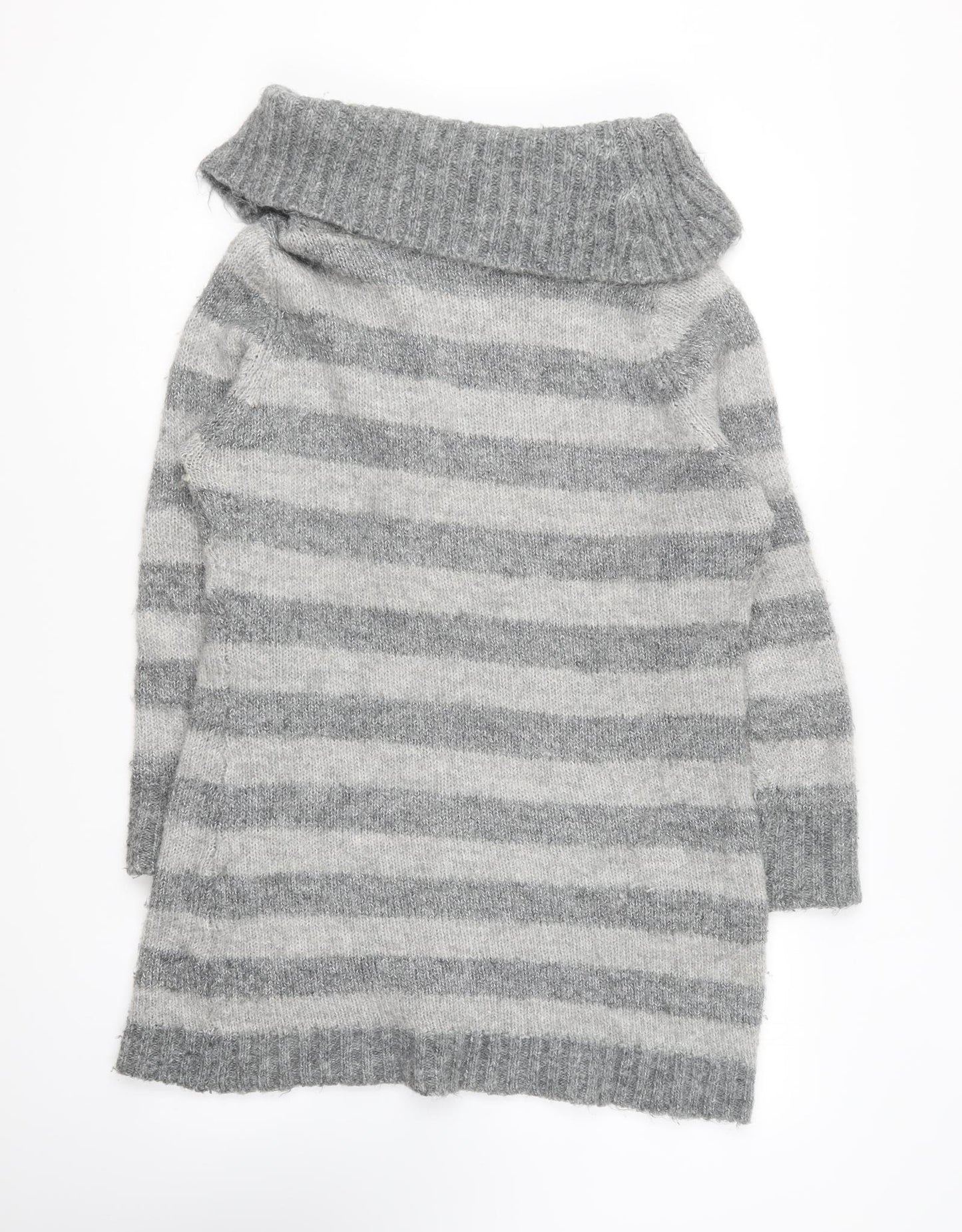 Papaya Womens Grey Roll Neck Striped Acrylic Pullover Jumper Size 16