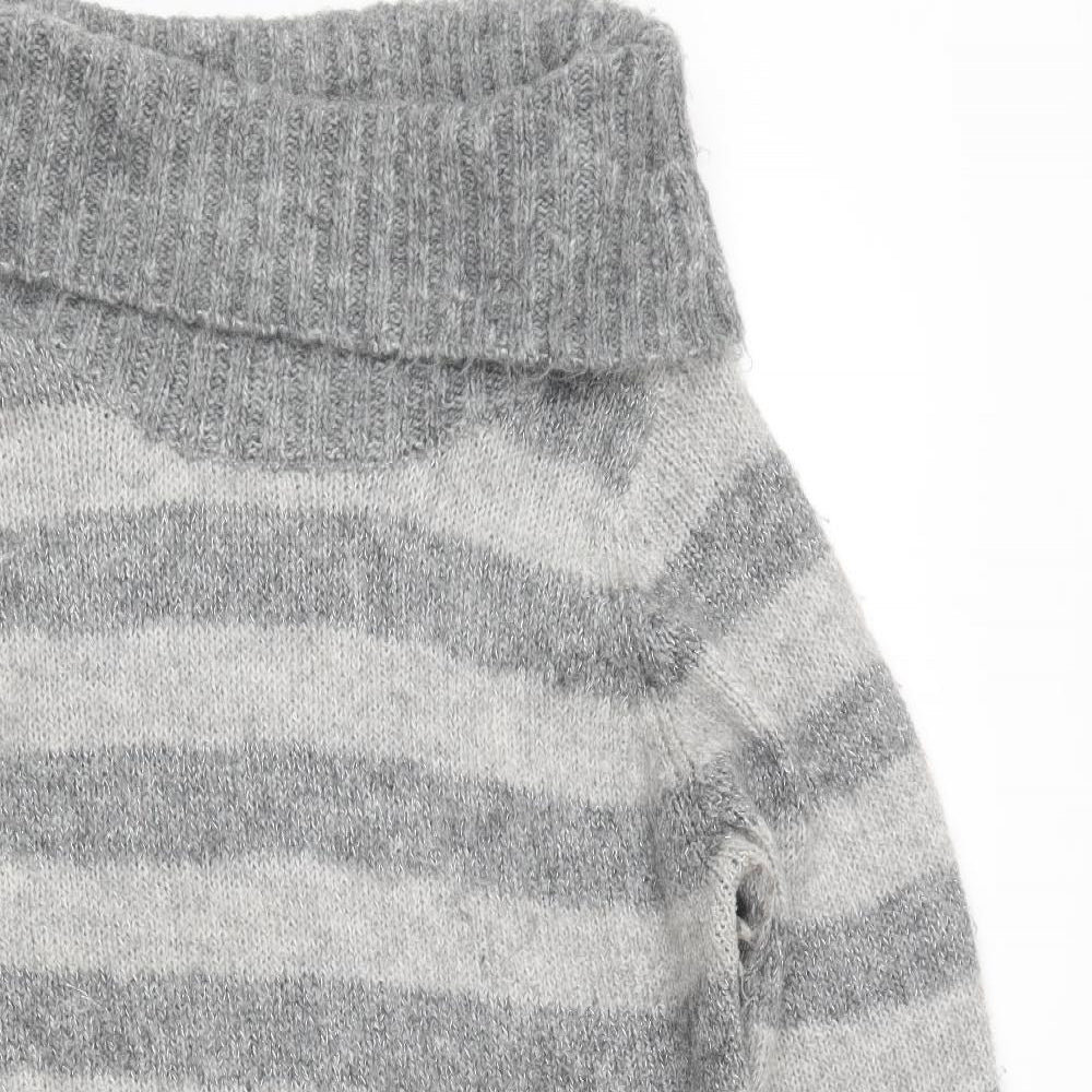 Papaya Womens Grey Roll Neck Striped Acrylic Pullover Jumper Size 16