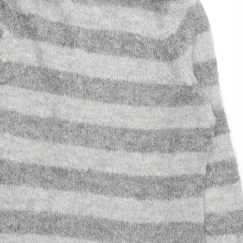 Papaya Womens Grey Roll Neck Striped Acrylic Pullover Jumper Size 16