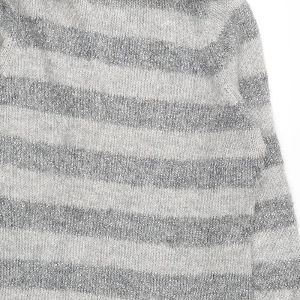 Papaya Womens Grey Roll Neck Striped Acrylic Pullover Jumper Size 16
