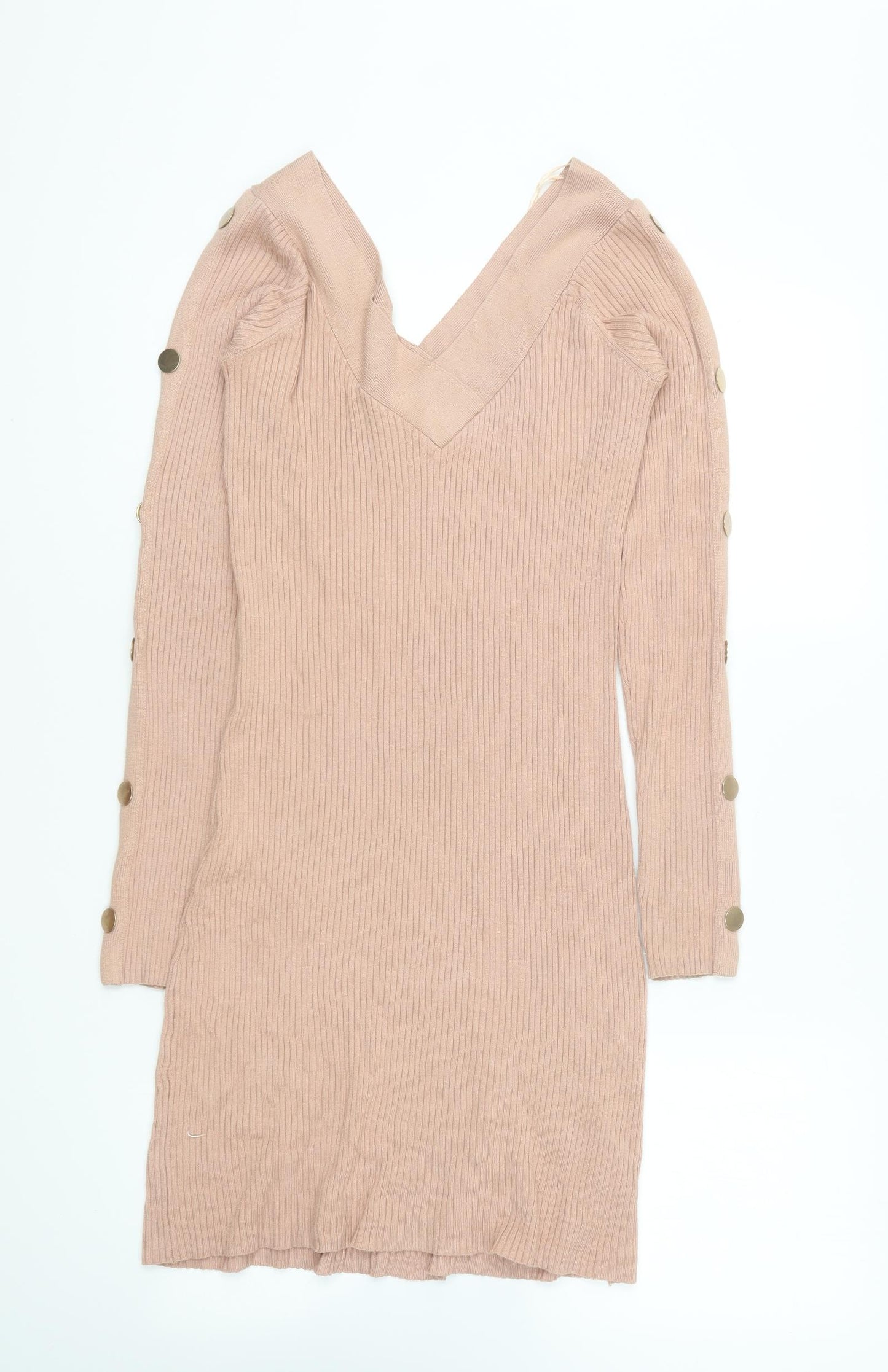 River Island Womens Pink Viscose Jumper Dress Size 14 V-Neck Pullover