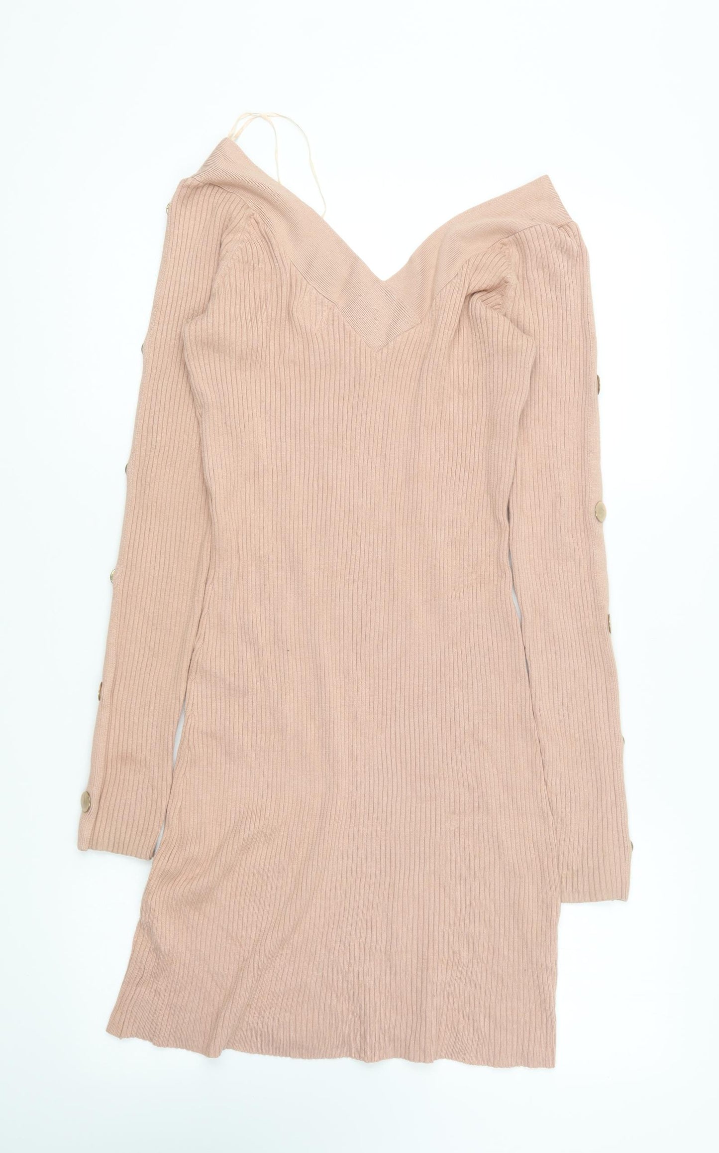 River Island Womens Pink Viscose Jumper Dress Size 14 V-Neck Pullover
