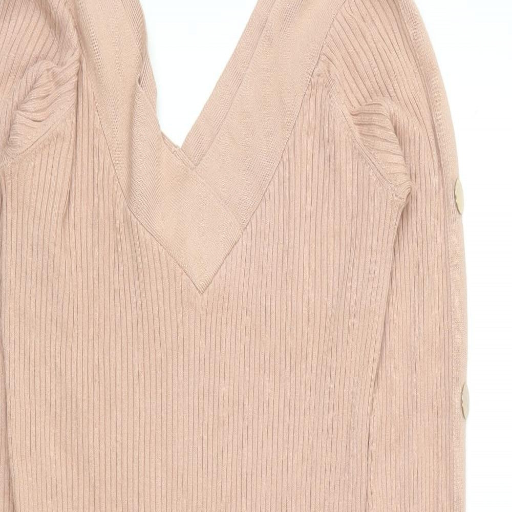 River Island Womens Pink Viscose Jumper Dress Size 14 V-Neck Pullover