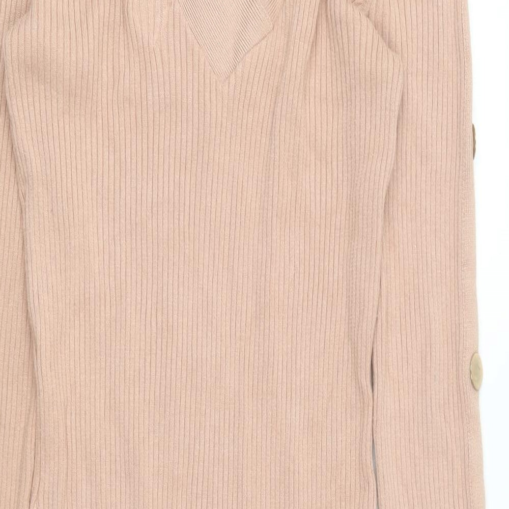 River Island Womens Pink Viscose Jumper Dress Size 14 V-Neck Pullover