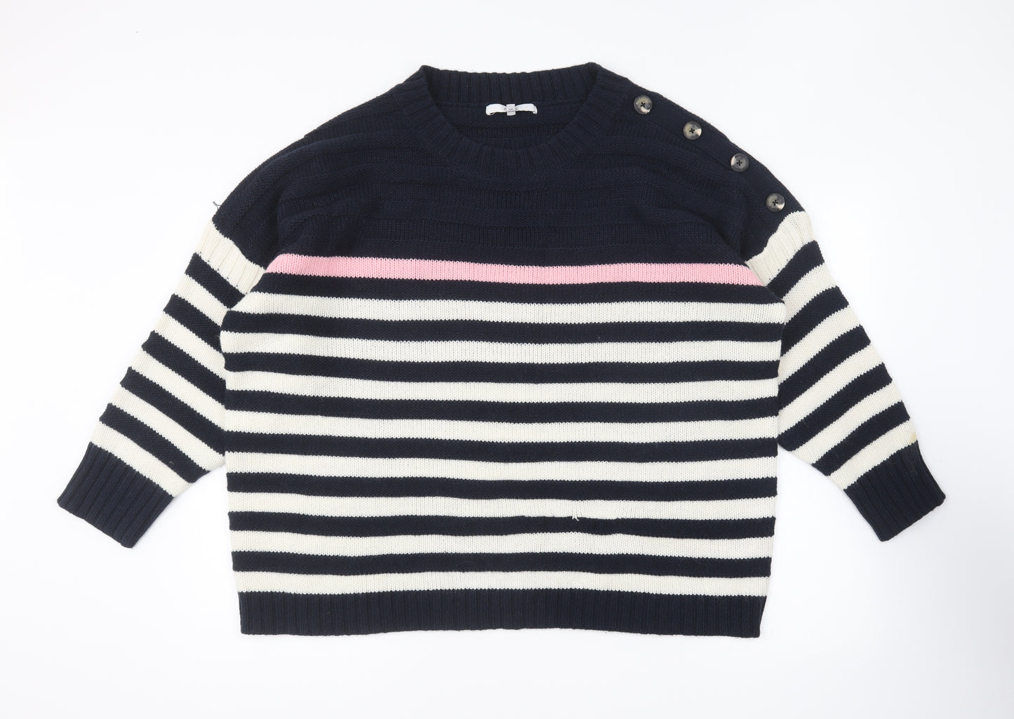 NEXT Womens Blue Round Neck Striped Acrylic Pullover Jumper Size XL
