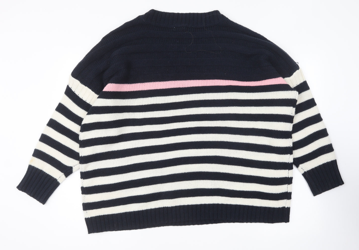 NEXT Womens Blue Round Neck Striped Acrylic Pullover Jumper Size XL