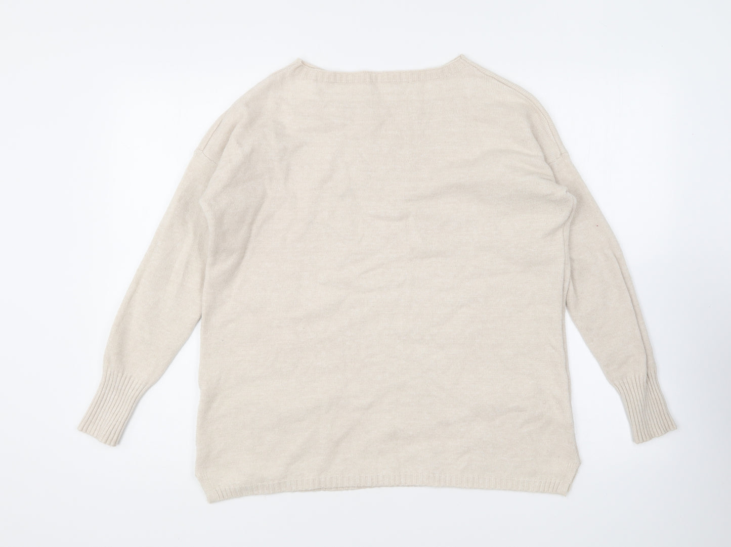 Preworn Womens Beige Round Neck Viscose Pullover Jumper Size 14