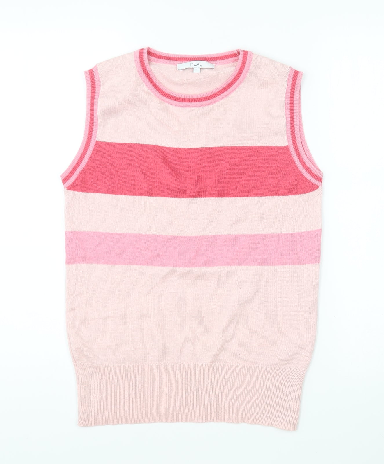 NEXT Womens Pink Round Neck Striped Acrylic Vest Jumper Size S