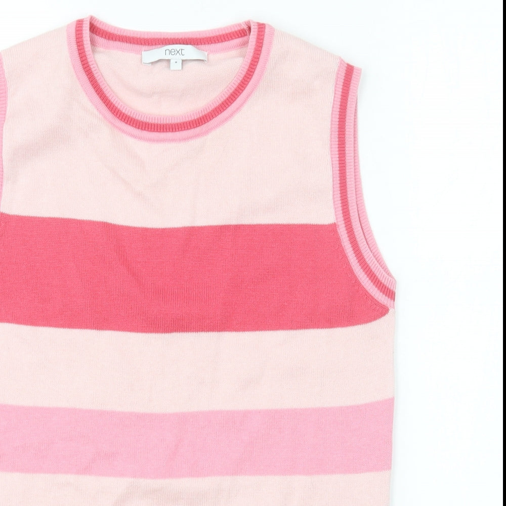 NEXT Womens Pink Round Neck Striped Acrylic Vest Jumper Size S