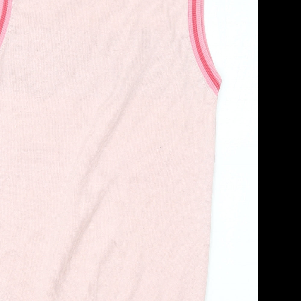 NEXT Womens Pink Round Neck Striped Acrylic Vest Jumper Size S