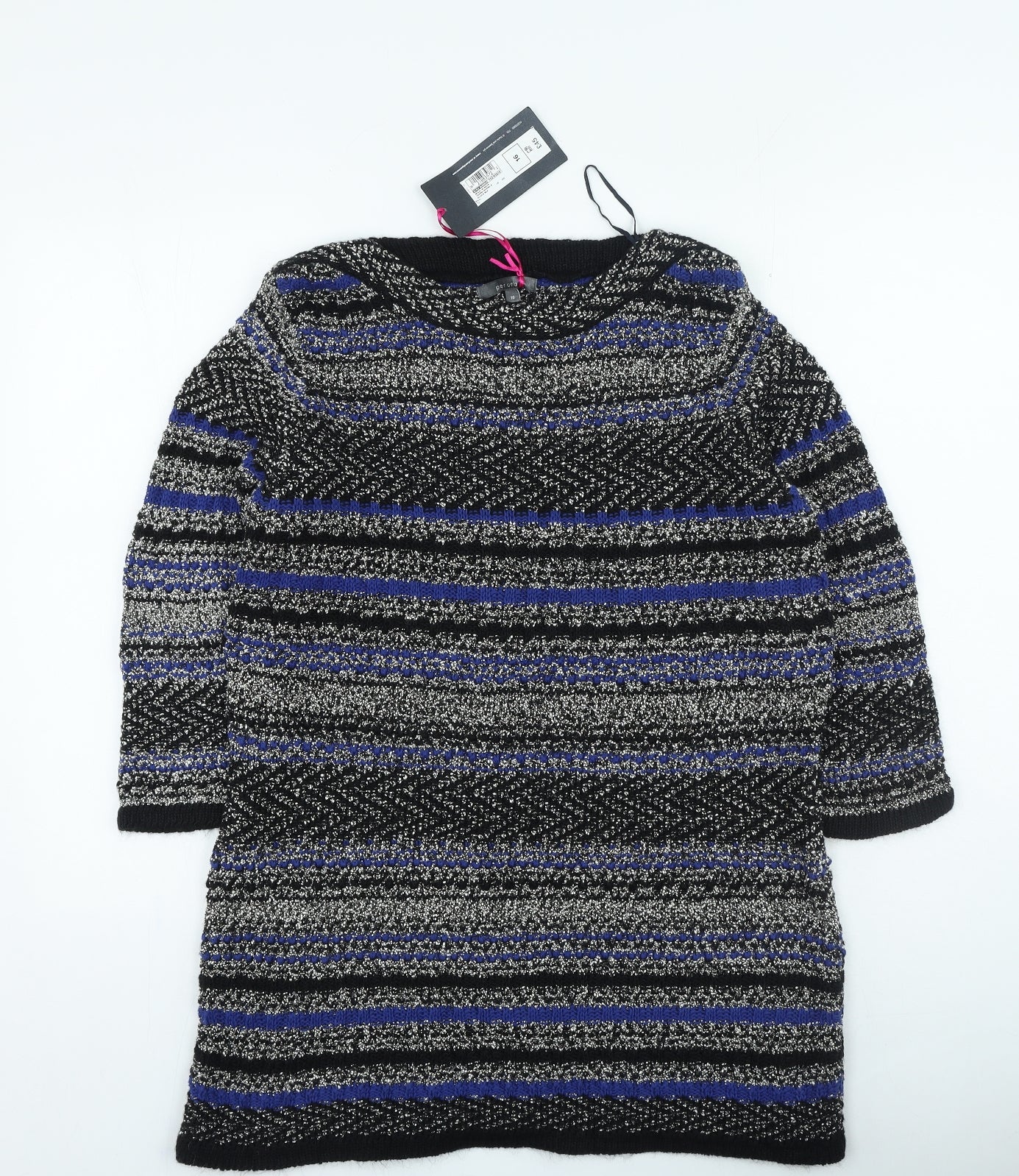 Per Una Womens Multicoloured Round Neck Striped Cotton Pullover Jumper Size 16