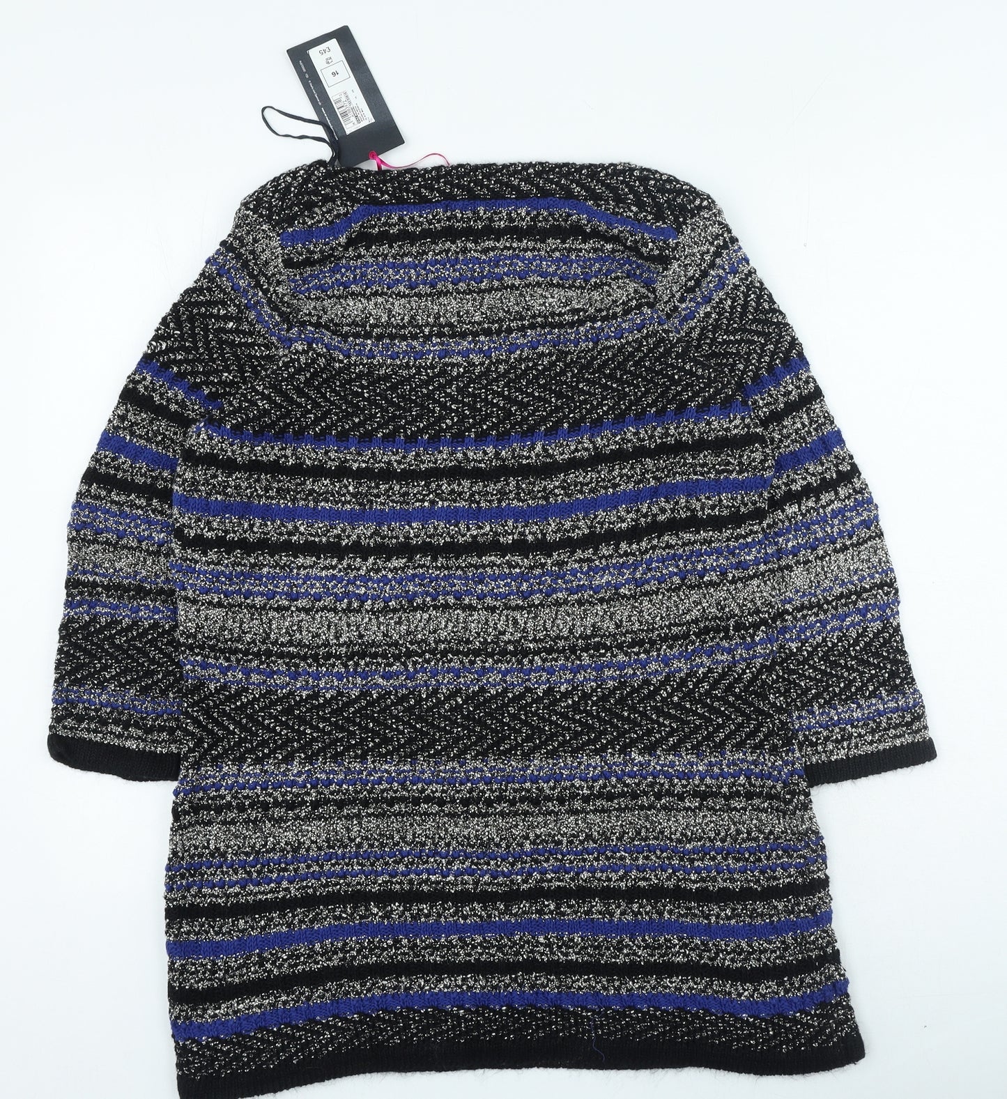 Per Una Womens Multicoloured Round Neck Striped Cotton Pullover Jumper Size 16