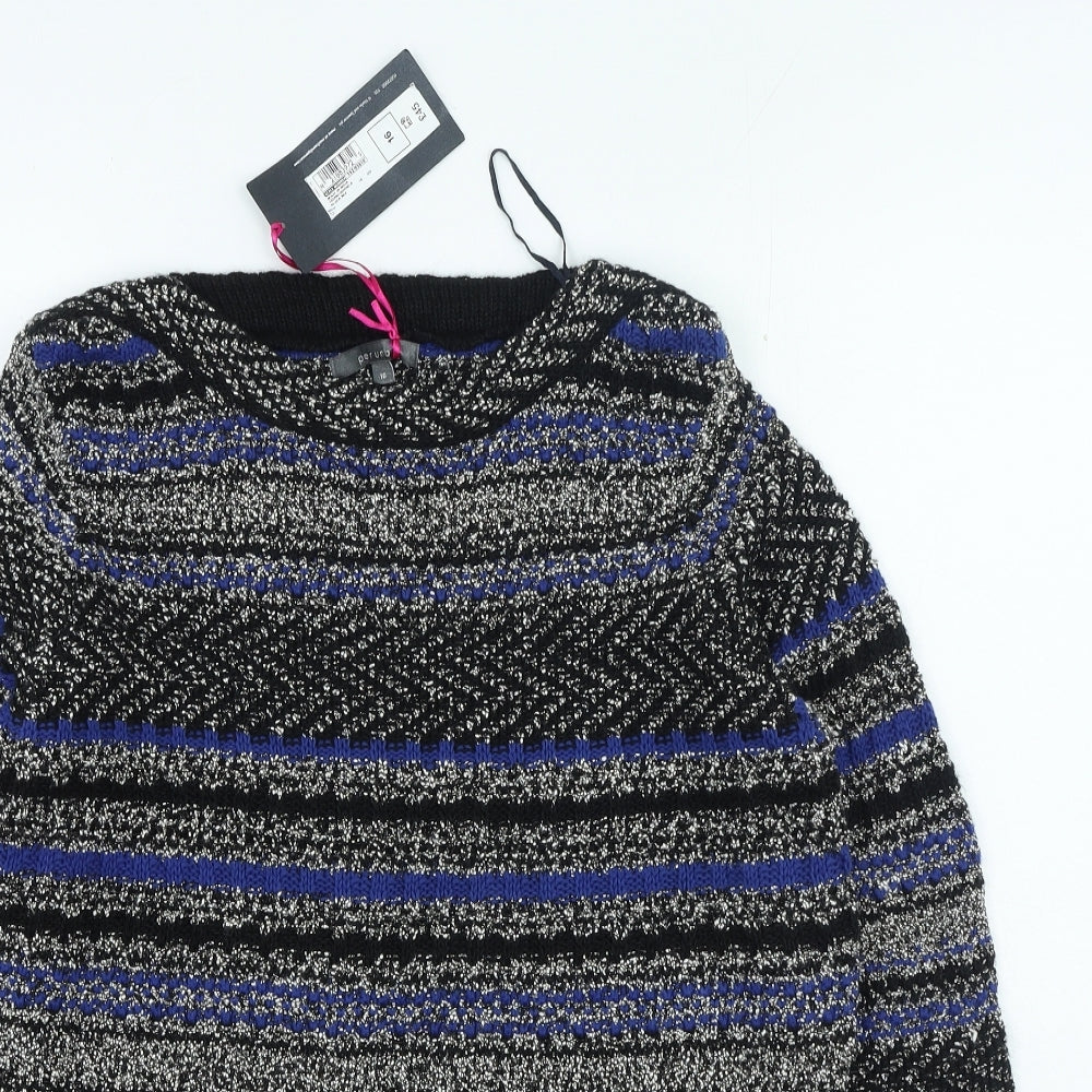Per Una Womens Multicoloured Round Neck Striped Cotton Pullover Jumper Size 16