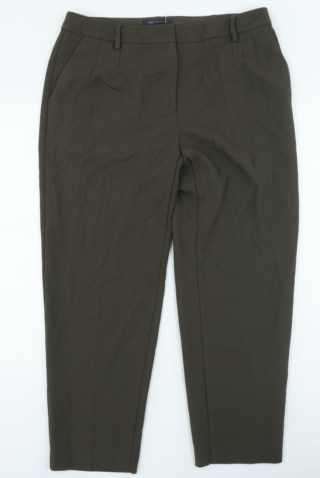 Marks and Spencer Womens Green Viscose Trousers Size 14 L25 in Regular Zip