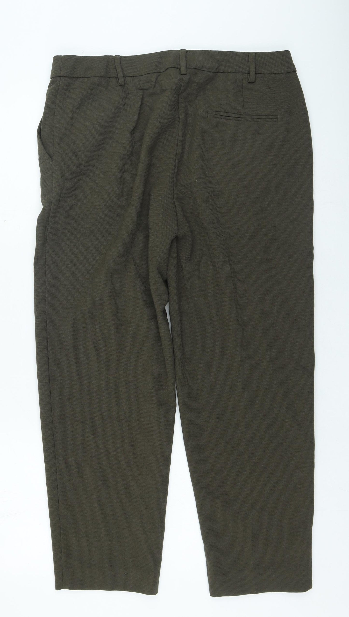 Marks and Spencer Womens Green Viscose Trousers Size 14 L25 in Regular Zip