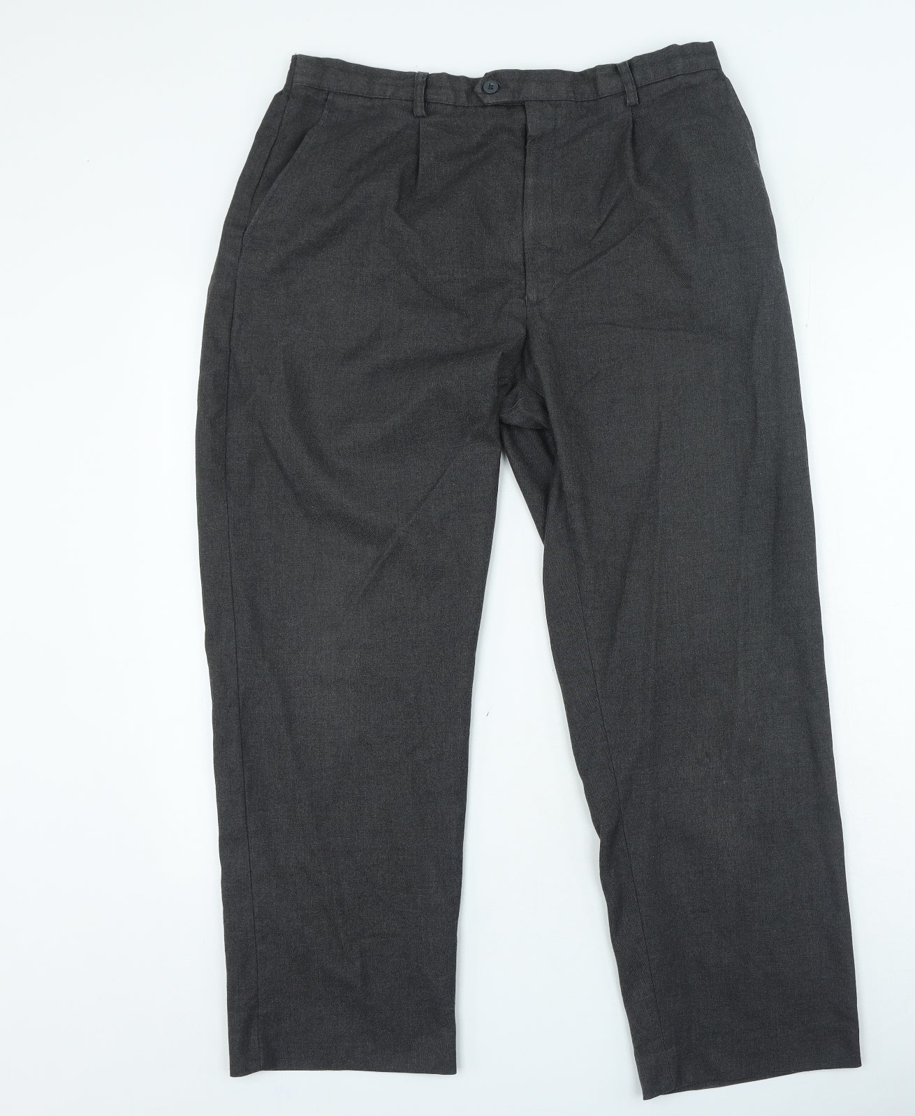David Luke Mens Grey Cotton Trousers Size 34 in L26 in Regular Zip