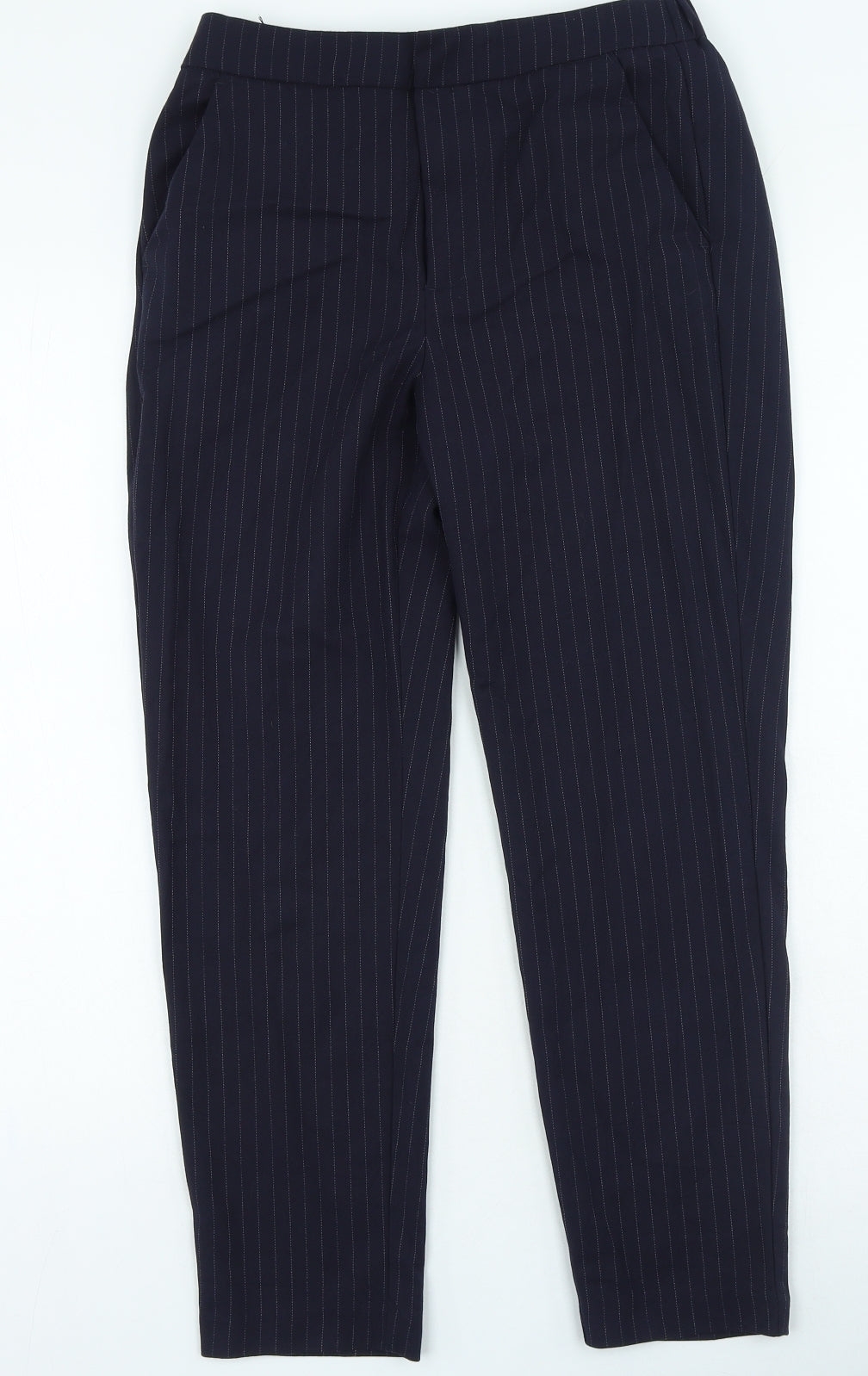 H&M Womens Blue Striped Polyester Trousers Size 6 L24 in Regular Zip