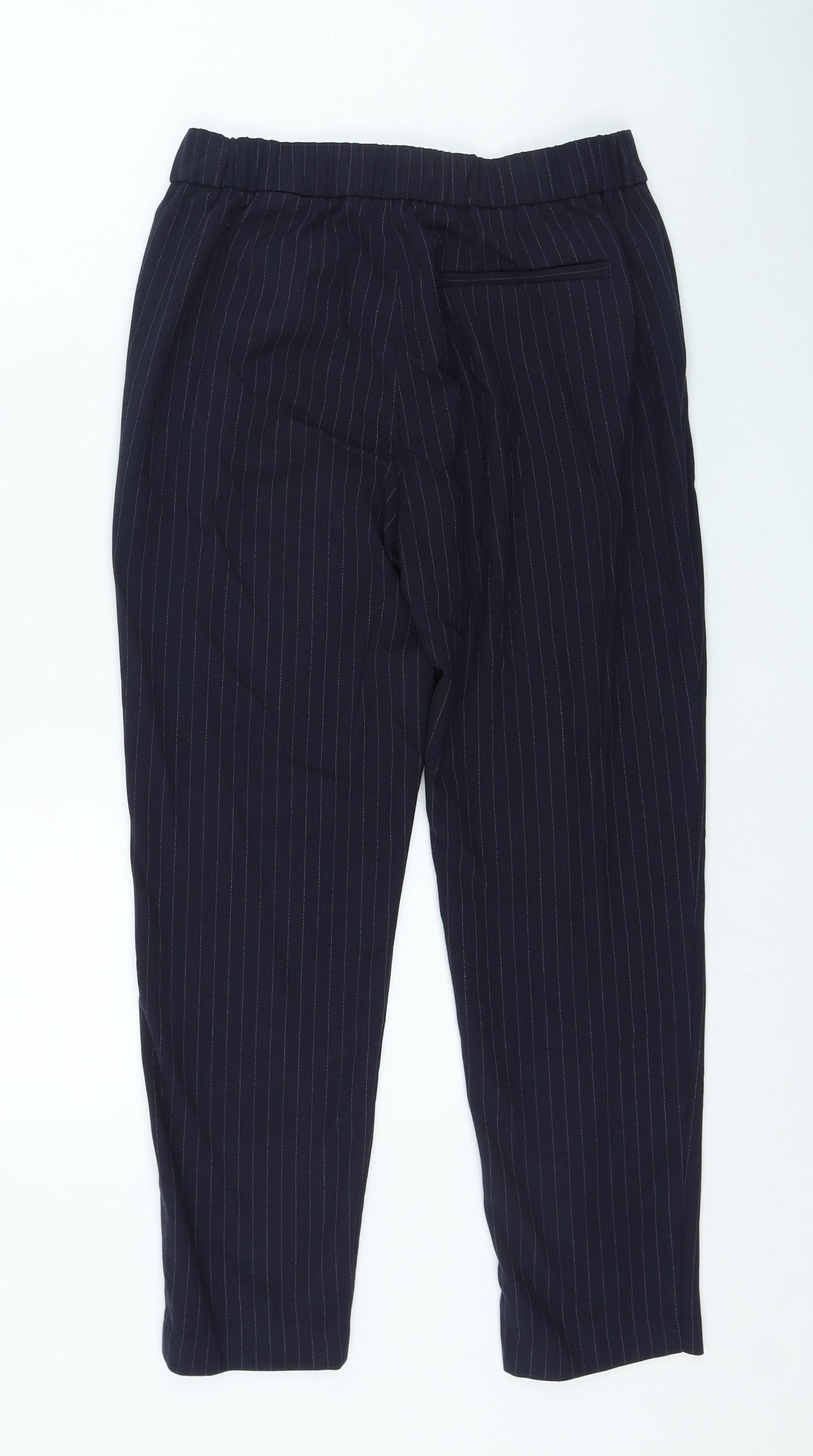 H&M Womens Blue Striped Polyester Trousers Size 6 L24 in Regular Zip