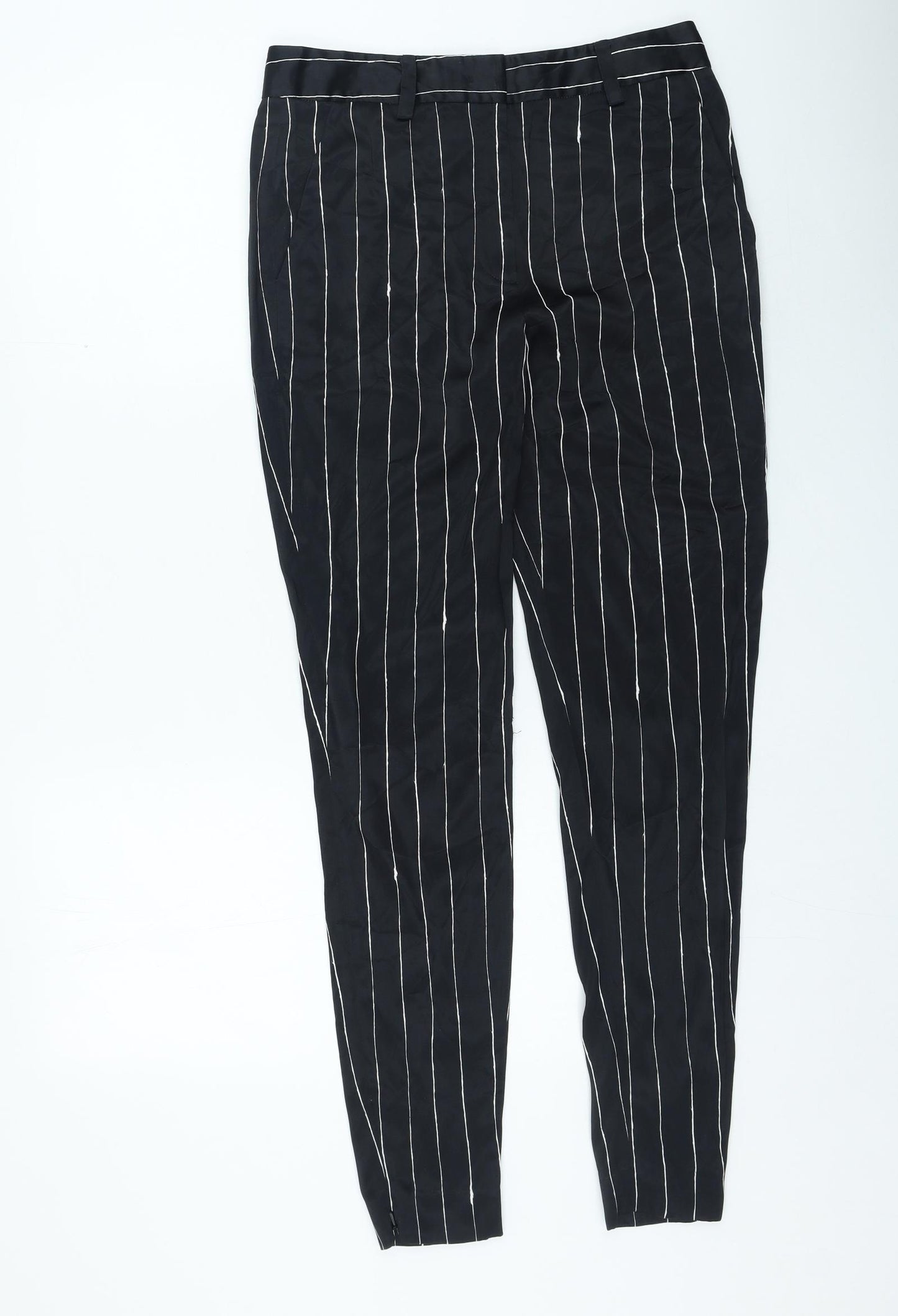 DKNY Womens Black Striped Viscose Trousers Size 32 in L29 in Regular Zip