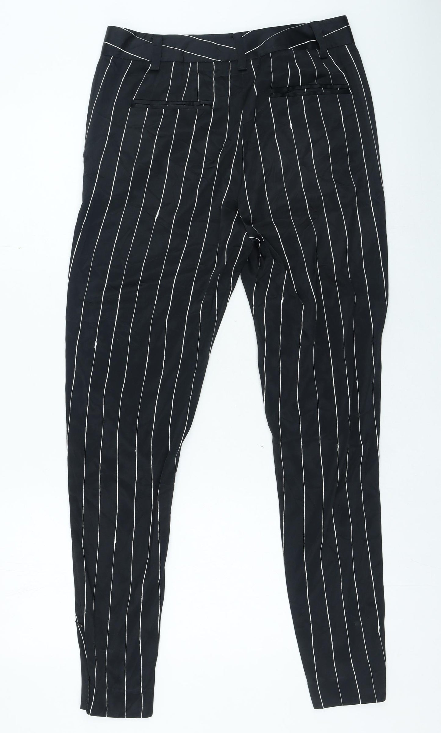 DKNY Womens Black Striped Viscose Trousers Size 32 in L29 in Regular Zip