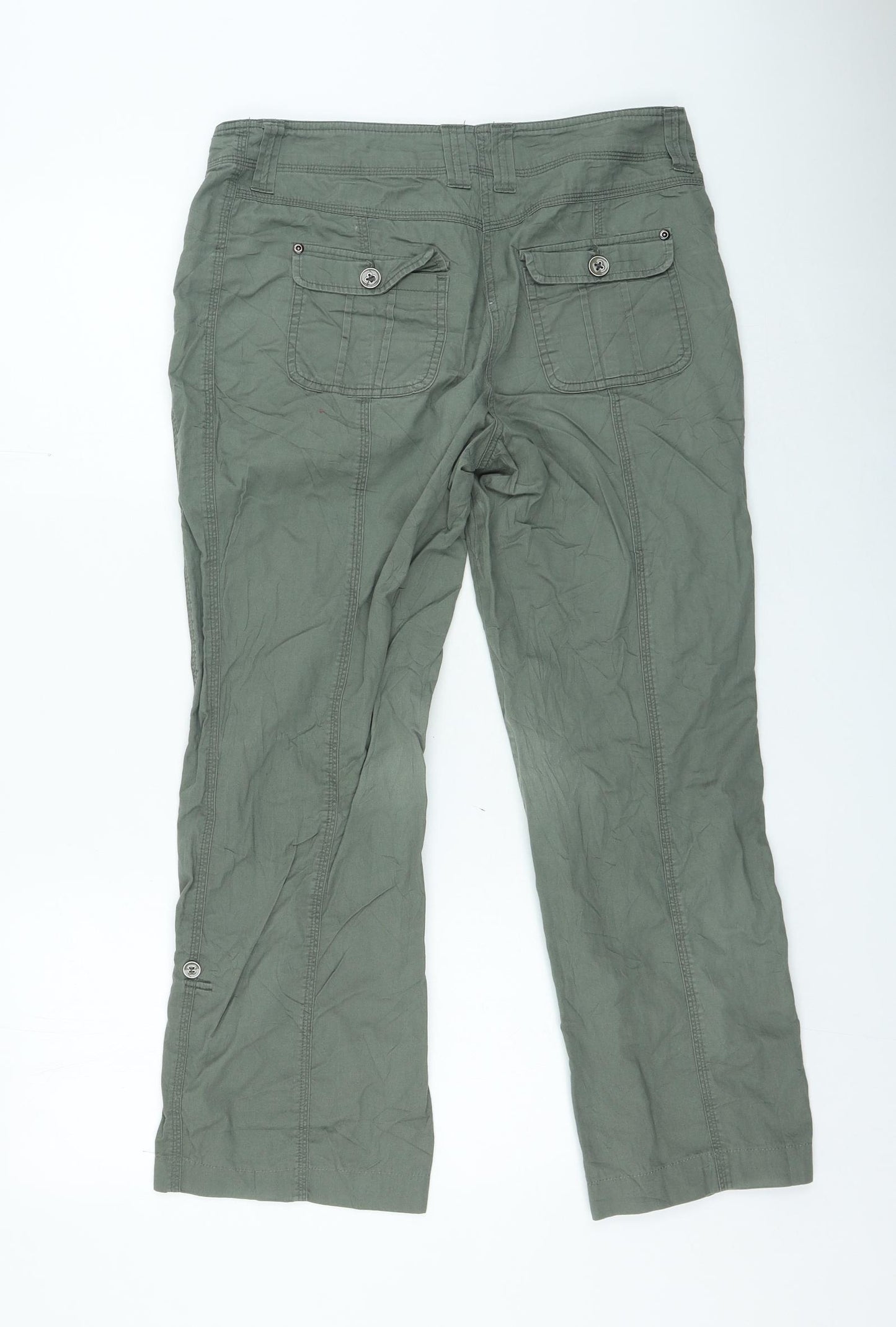 BHS Womens Green Cotton Trousers Size 12 L26 in Regular Zip